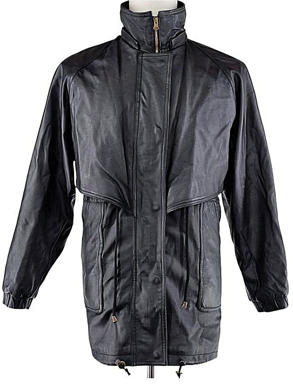 Leather Jacket Mens M Black 80s Trench Coat 100% Leather